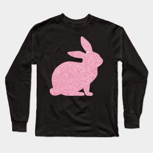 Light Pink Faux Glitter Easter Bunny Long Sleeve T-Shirt